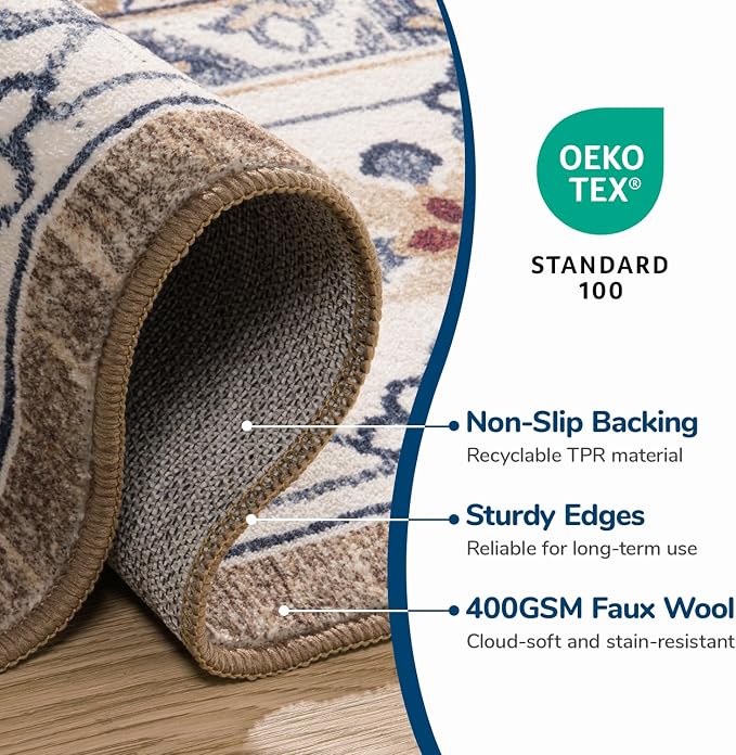 Lessymo 3 x 5 Area Rugs for Living Room- Machine Washable Area Rugs Boho Faux - Image 3