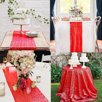12 Packs 12 X 72 Inch Red Sequin Table Runner Glitter Dining Table Runner - Image 7