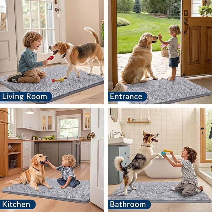 Smiry Dog Door Mat for Muddy Paws 48x30, Absorbent Dirt Trapper, Non-Slip - Image 7