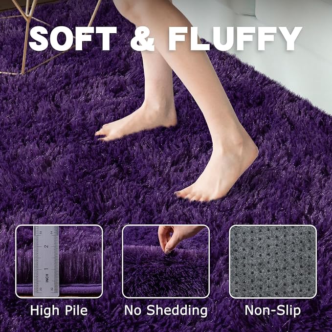 Round Purple Rug for Bedroom, 6 ft Circle Area Rugs for Living Room, Soft - Image 6