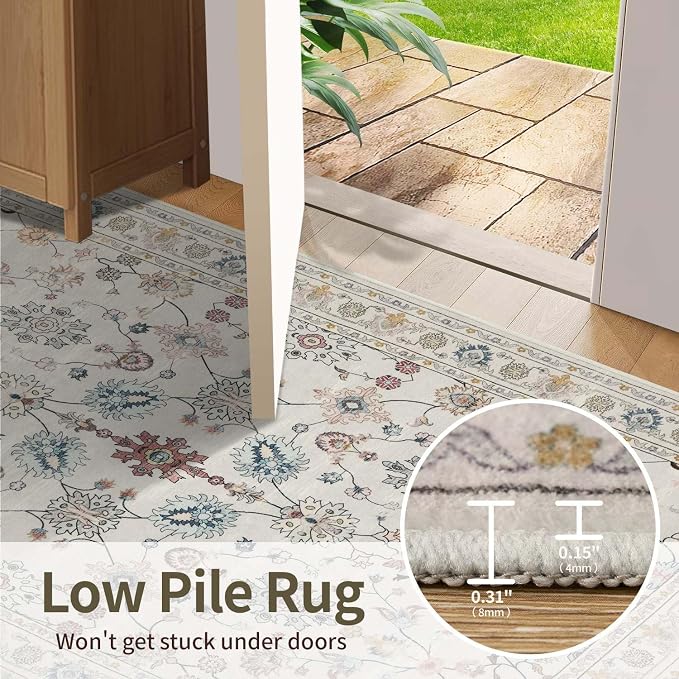 Rugxara 9x12 Rugs for Living Room & Bedroom, Floral Washable Rug, Boho Area Rug - Image 7
