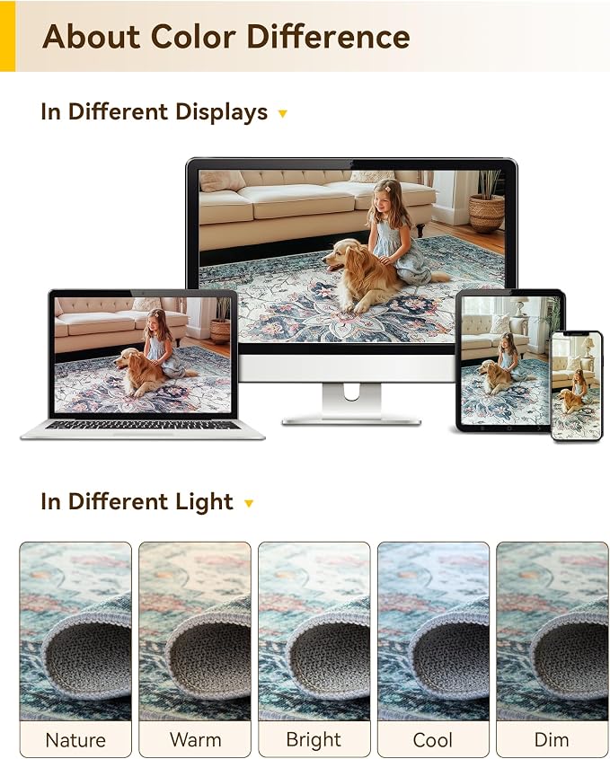 RELEANY Area Rugs 5'x7' Washable Non-Slip, Floral Vintage Distress Medallion - Image 8