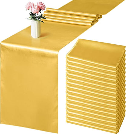 Aneco 12 Pack Satin Table Runner 12 x 108 Inch Gold Long Wedding Satin Silk by Aneco