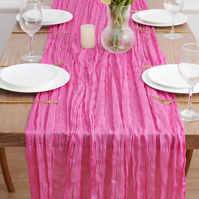 Asee'm 3pcs Hot Pink Cheesecloth Table Runner Summer 10FT Fuchsia Gauze | Boho - Image 2