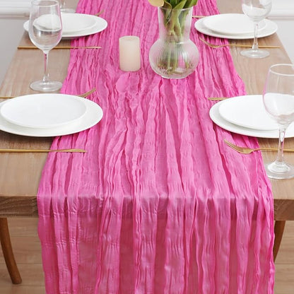 Asee'm 3pcs Hot Pink Cheesecloth Table Runner Summer 10FT Fuchsia Gauze | Boho - Image 2