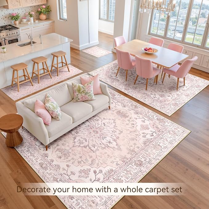 RELEANY Area Rugs Large 9'x12' Washable Non-Slip, Floral Vintage Distress - Image 4