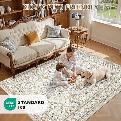 5x7 Area Rugs Living Room Rug: Washable Vintage Boho Rug No Slip Stain - Image 8