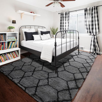 ONASAR 6x9 Area Rugs for Living Room Bedroom, Large Fluffy Grey and Black Throw - Image 8