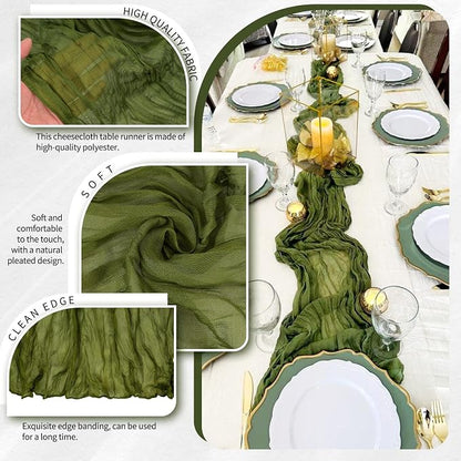 30 Pack Cheesecloth Table Runner 10FT Olive Green Table Runner Boho Gauze - Image 3