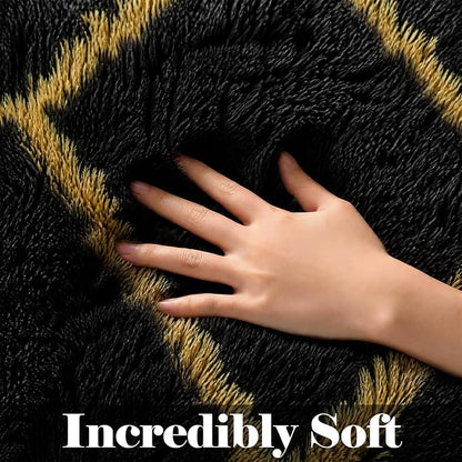 ONASAR 5x7 Area Rugs for Living Room Bedroom, Fluffy Black and Gold Faux Fur Rug - Image 2