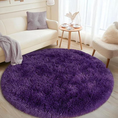 Round Purple Rug for Bedroom, 5 ft Circle Area Rugs for Living Room, Soft by WISHTREE