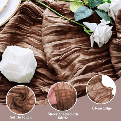 Cheesecloth Table Runner 10FT 3Pcs Brown Boho Gauze Rustic Sheer Runners | - Image 3
