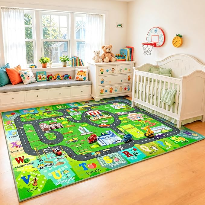 Chicrug 3x5 Car Road Area Rug for Kids Playroom Bedroom, Non Slip Low Pile - Image 5