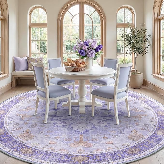 RELEANY Area Rugs Round 10ft Washable Non-Slip, Floral Vintage Distress - Image 3