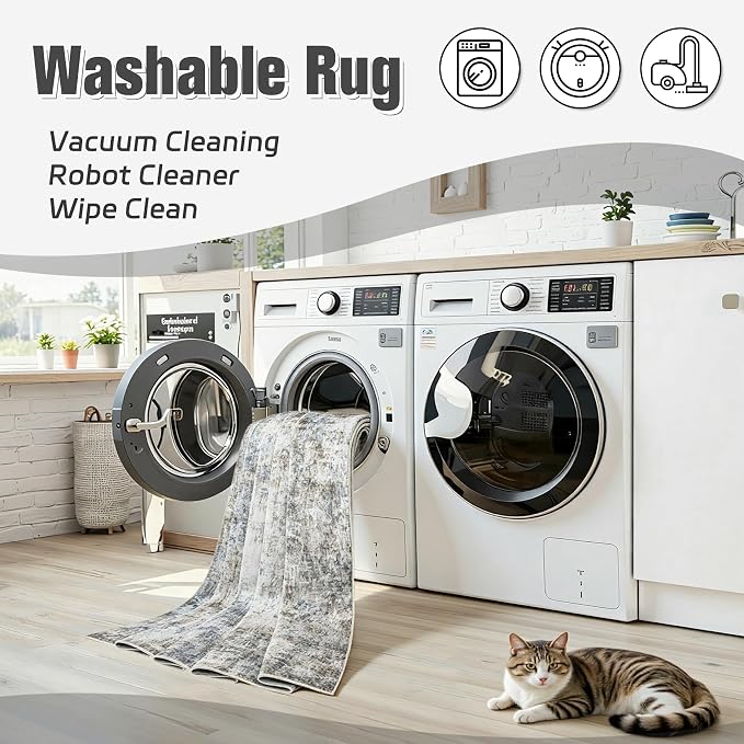 Area Rug 5x7 Living Room Rug Washable: No-Slip Abstract Soft Thin Large Brown - Image 2