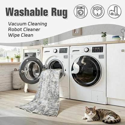 Area Rug 6x9 Living Room Rug Washable: No-Slip Abstract Soft Thin Large Brown - Image 2