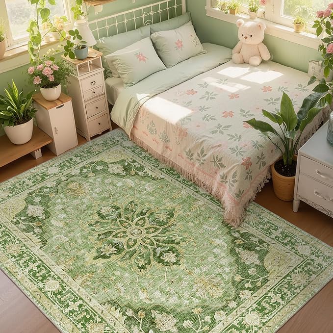 RELEANY Area Rugs 8'x10' Washable Non-Slip, Floral Vintage Distress Medallion - Image 3