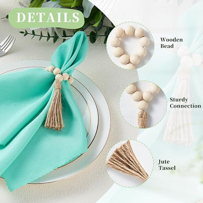 Napkin Rings Set of 6, Wooden Bead Napkin Rings - Image 5