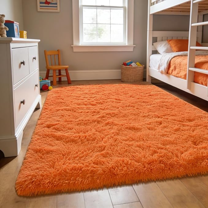 Andecor Shag Area Rug for Living Room, 4x6 Feet Orange Soft Fluffy Indoor Plush - Image 4