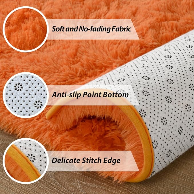 Andecor Shag Area Rug for Living Room, 5x8 Feet Orange Soft Fluffy Indoor Plush - Image 5