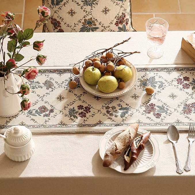 Patdrea Designer French Elegant Linen Table Runner, Floral Pattern - Image 7