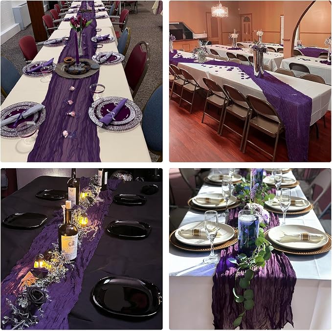 10 Pack Dark Purple Cheesecloth Table Runner 6FT Boho Gauze Fabric Table Runner - Image 7