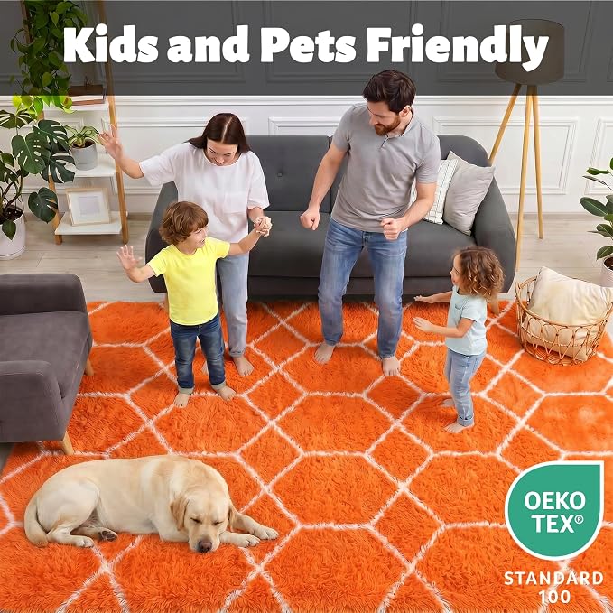 ONASAR Rugs for Living Room Bedroom, 5x8 Fluffy Orange and White Area Rug - Image 3