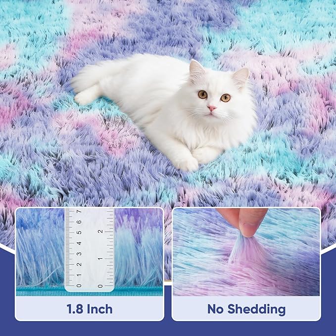 Rainbow 8x10 Fluffy Rugs for Girls Bedroom: Large Shag High Pile Area Rug - Image 5