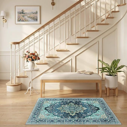 RELEANY Area Rugs Small 2'6"x4' Washable Non-Slip, Floral Vintage Distress - Image 2