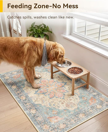 RELEANY Area Rugs Small 2'x3' Washable Non-Slip, Floral Vintage Distress - Image 2