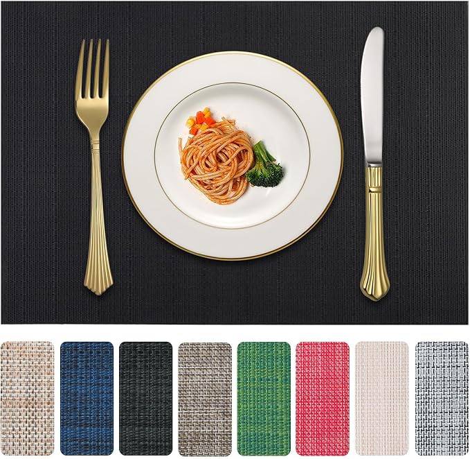 Vinyl Placemats Set of 6, PVC Woven Washable Non-Slip Table Mats, Heat by LANDVIEW