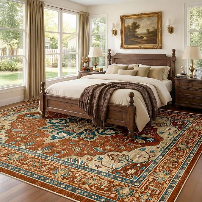 RELEANY Area Rugs 7'x10' Washable Non-Slip, Floral Vintage Distress Medallion - Image 2