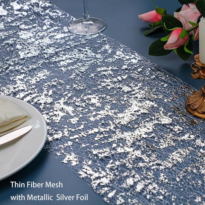 Snowkingdom Silver Table Runner, Sequin Glitter Foil Metallic Runner 11 Inch x - Image 2