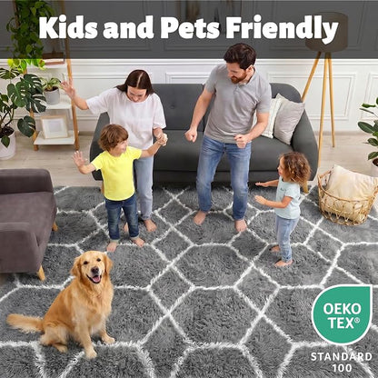 ONASAR 8x10 Area Rugs for Living Room, Fluffy Grey and White Bedroom Rug - Image 3