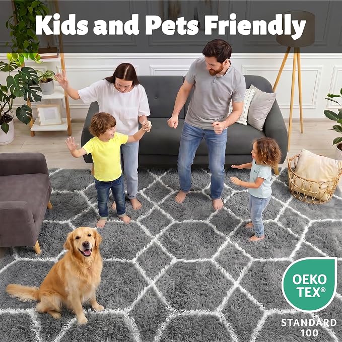 ONASAR Area Rugs for Bedroom Living Room, 4x6 Fluffy Grey and White Floor Rug - Image 4