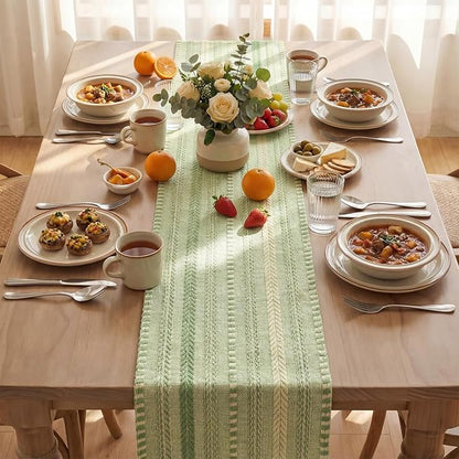 Artoid Mode Sage Green Farmhouse Stripe Braided Table Runner 12x60 Inch | - Image 3