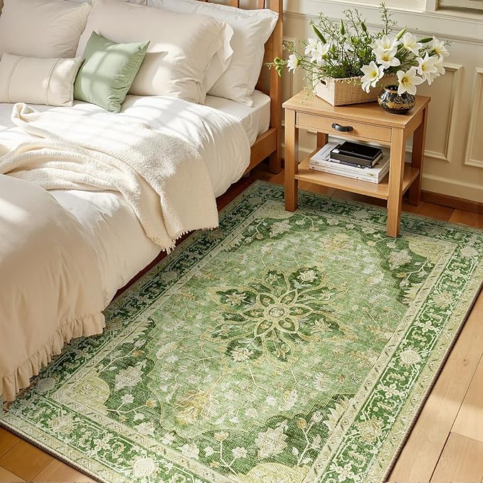 RELEANY Area Rugs 3'x4' Washable Non-Slip, Floral Vintage Distress Medallion by RELEANY