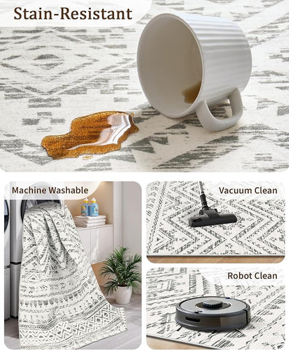 Miukiki 4x6 Area Rug for Living Room Moroccan Washable Rugs Non Slip Indoor - Image 4