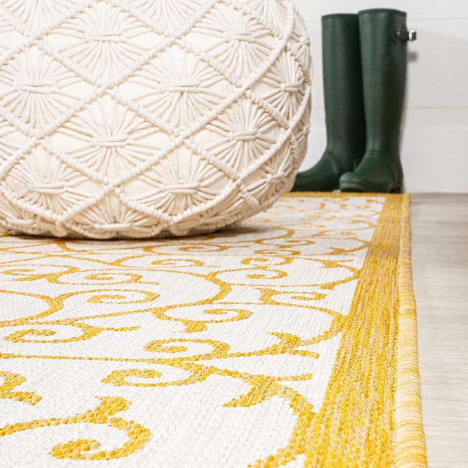 JONATHAN Y Vintage Filigree Indoor Outdoor Square Area Rug 5X5 Cream/Yellow - Image 6