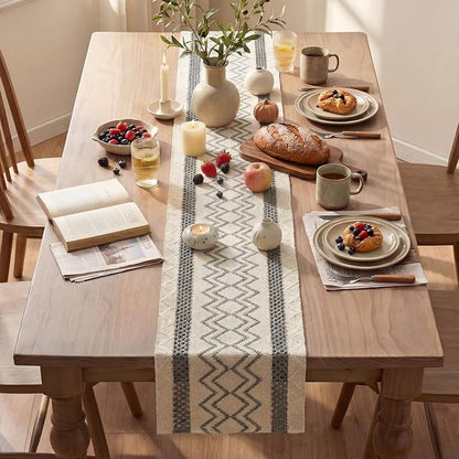 Artoid Mode Dark Grey Stripe Diamond Woven Table Runner 12x108 Inch | Holiday - Image 4