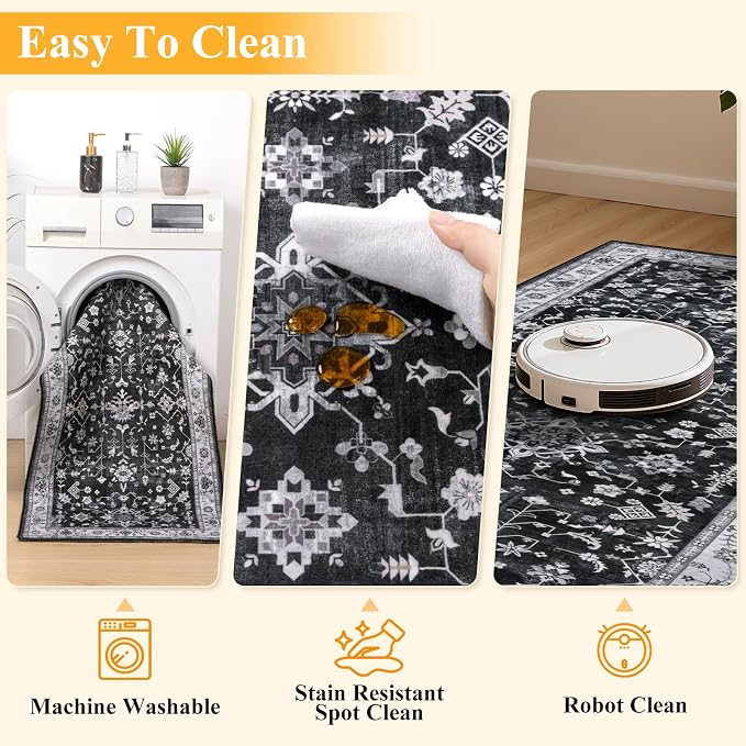 HEBE Washable Aera Rug 2'x 3' Non Slip Door Mat Indoor Entrance, Low Pile - Image 4