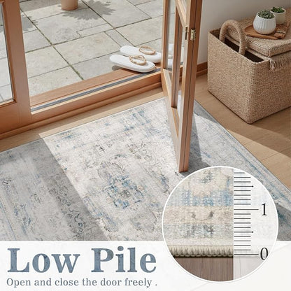 DCX 8x10 Haze Blue Rug, Machine Washable Stain Resistant Distressed Vintage Rug - Image 6