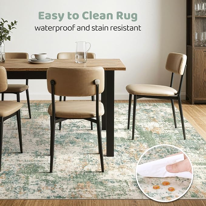 Area Rugs 9x12 Living Room: Washable Large Abstract Soft Green Rug Stain - Image 6