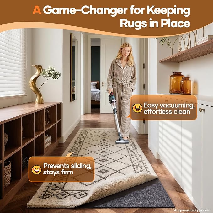 Veken Non Slip Cushioned Runner Rug Pad Gripper 2.5x9 Ft, Felt and Silicone Back - Image 2