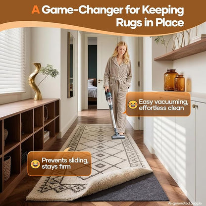 Veken Non Slip Cushioned Runner Rug Pad Gripper 2 x 8 Ft, Felt and Silicone - Image 2
