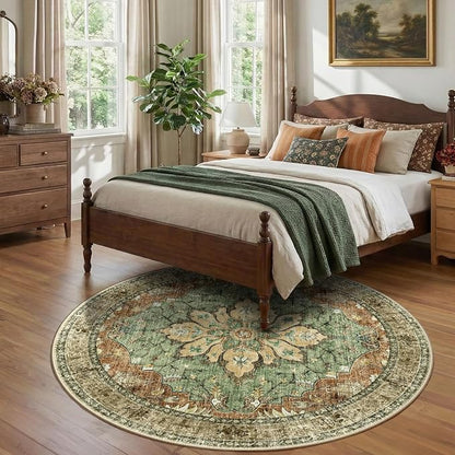 RELEANY Area Rugs Round 7ft Washable Non-Slip, Floral Vintage Distress - Image 2