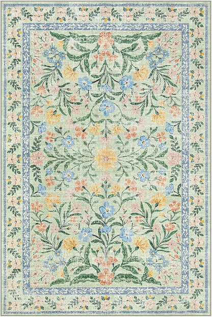 Wonnitar Washable Floral 6x9 Rug, Soft Green Area Rug Boho Non Slip Dining Room - Image 8