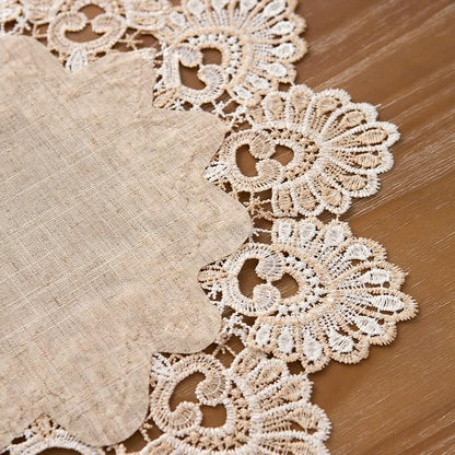 European Antique Jacquard Lace Table Doilies, Small Farmhouse Linen Embroidered - Image 5