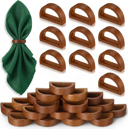 24 Pcs Wooden Napkin Rings Handmade Dining Napkin Holder Buckles Farmhouse by Remerry