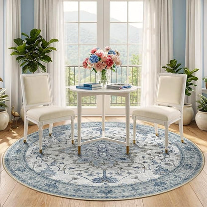 RELEANY Area Rugs Round 5ft Washable Non-Slip, Floral Vintage Distress - Image 3